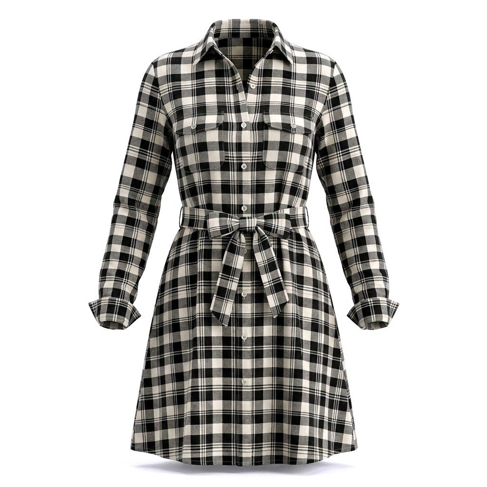 Polo Ralph Lauren Madras Belted Cotton Twill Shirtdress Gingham Black White 16